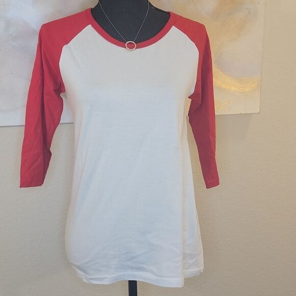 Baseball T-Shirt 2-toned White & Red - Picture 3 of 15